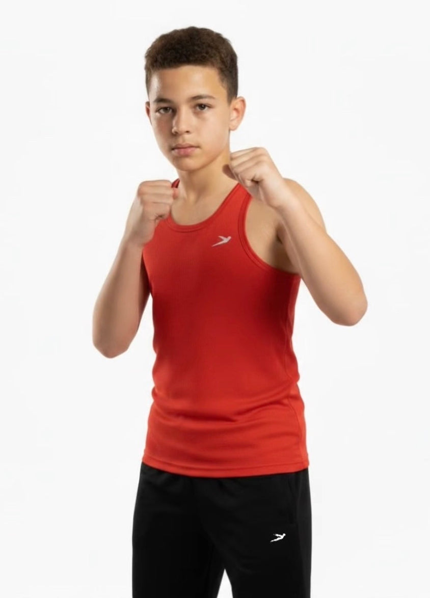 Boy wearing red HIYRPOWER active tank